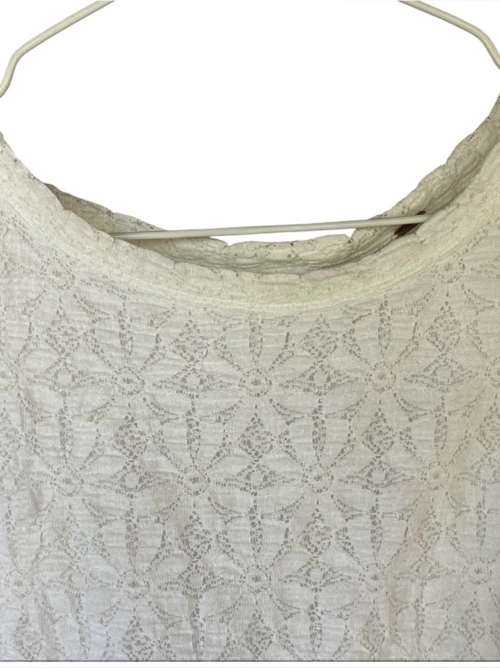 Free People Cream Lace Crochet Long-Sleeve Top
